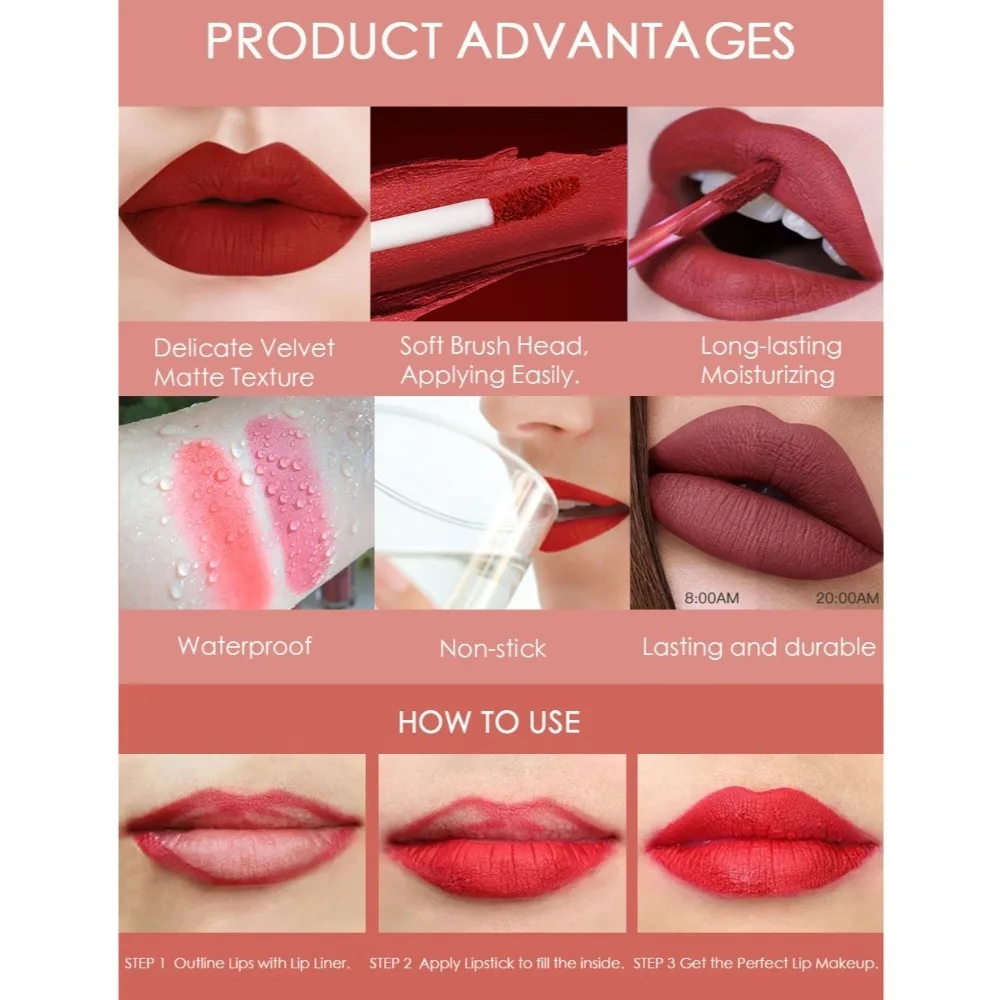 Brillant à lèvres imperméable et Durable, tasse antiadhésive longue durée, velours mat, 6 couleurs, ne se décolore pas, pour femmes