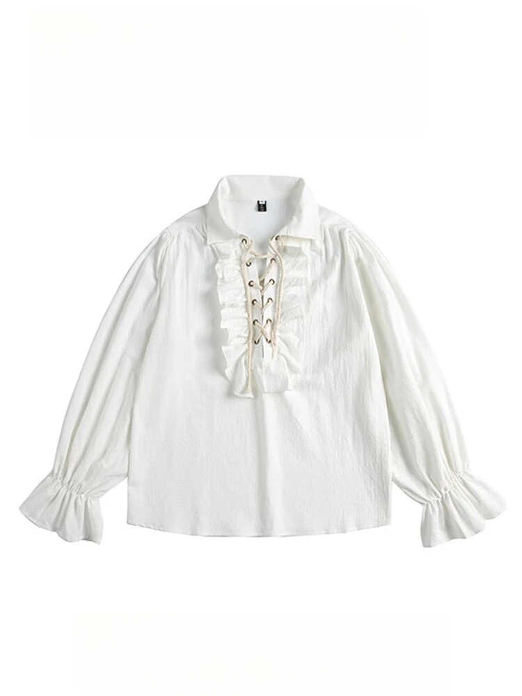 

Elegant Gothic Blouse High-end Ruffle Drawstring White Shirt Spring Autumn Casual Handsome Versatile Long-sleeved Shirt Chic