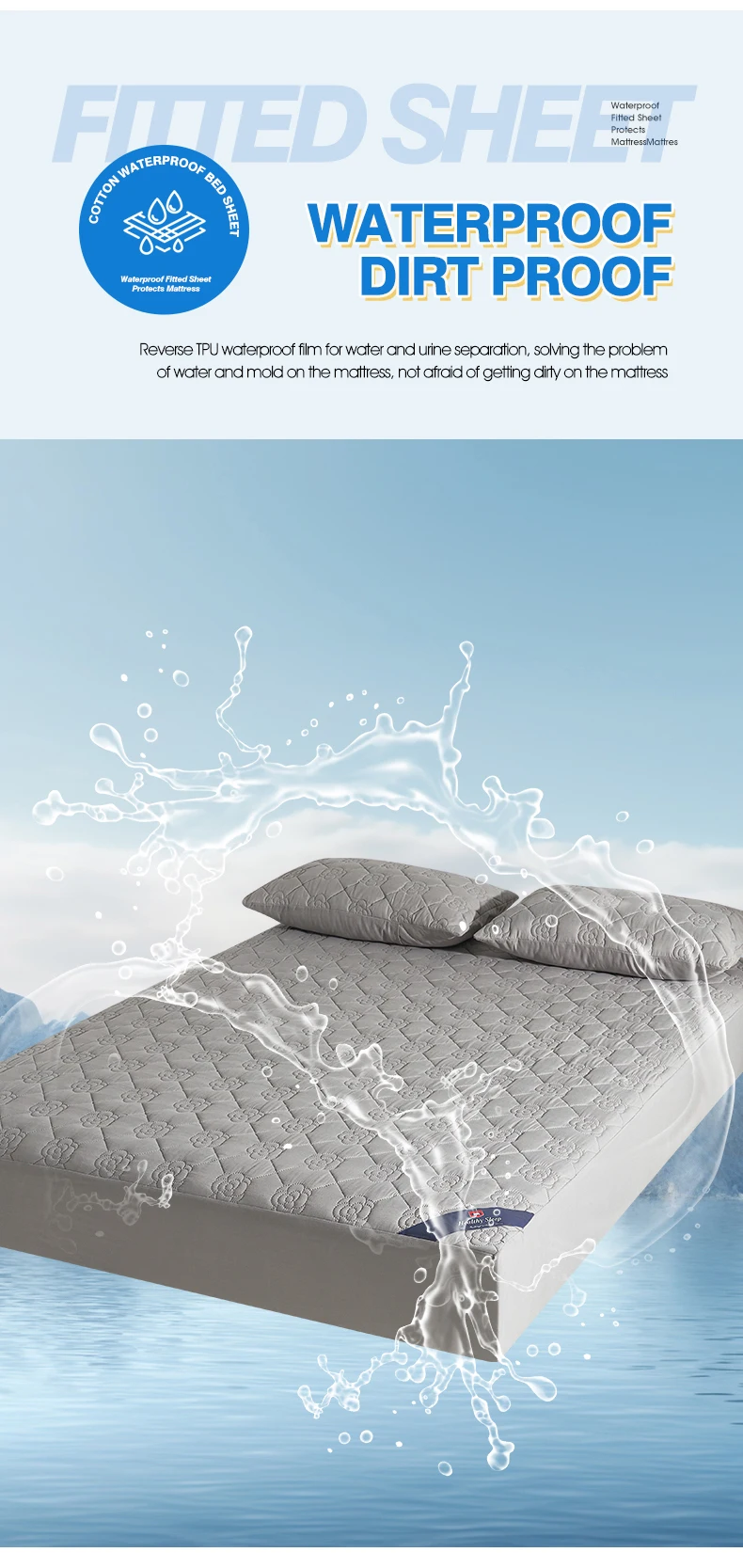Wasserdichtes Atmungsaktives Gestepptes Spannbettlaken Tiefe Taschen Matratzenschoner Weiche Mikrofaser Elastisch Rutschfest Einzel Doppel Queen King Bett – Detail 5