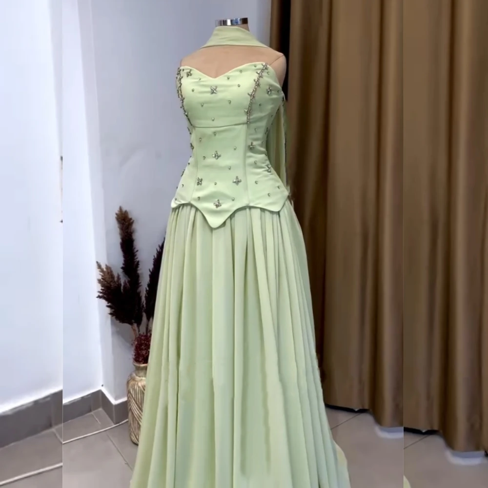 

Customized Formal Evening Rhinestone Pleat Chic Sweetheart Neck A-line Long Dresses Bespoke Occasion Elegant Party High Quality