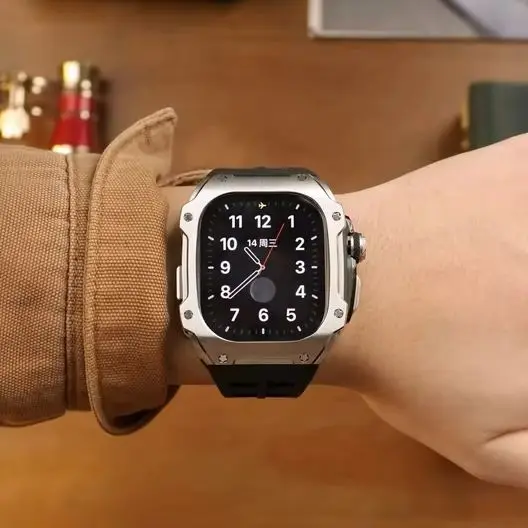 Soul Cool New Stainless Steel For Apple Watch Ultra 4/3/2 49mm Case For IWatch Band Fluororubber Strap Smart Accessories Fashion