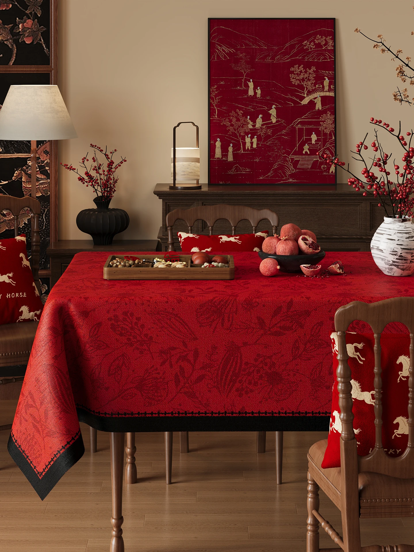 

Красная скатерть для Нового года, водонепроницаемая, маслостойкая, термостойкая, в старинном стиле, для обеденного и чайного стола