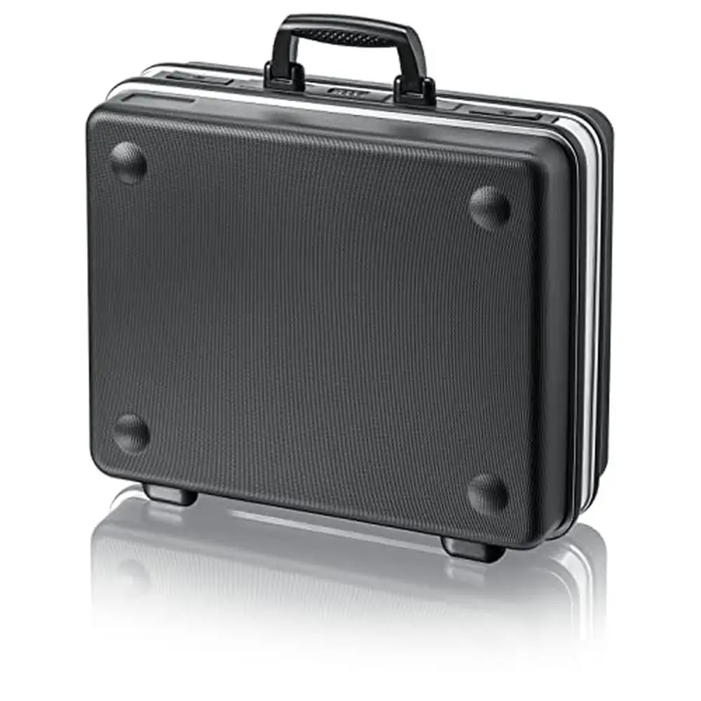 حافظة أدوات بإطار من الألومنيوم محيطي وقفل مكون من 3 أرقام وتسعة مقصورات منظم أدوات مع حزام كتف