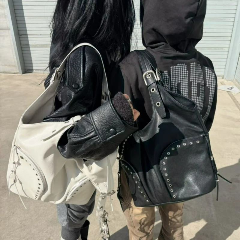 Retro American Rivet Motorcycle Bag Women's Commuter Sweet and Spicy Style Underarm Single Shoulder Bag Ladies Tote Bag