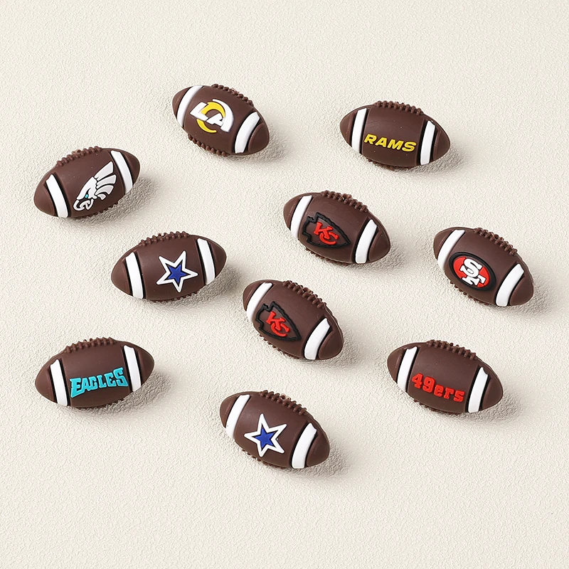 5/10Pcs New Team Silicone Beads 3D Rugby Ball Shaped Jewelry Making DIY Pen Keychain Bracelet Necklace Accessories