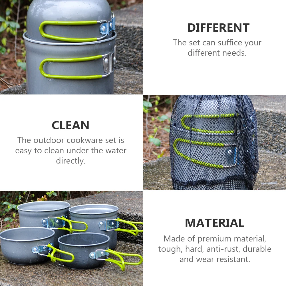 

1 set 1 Set Outdoor Camping Cookware Set Portable Picnic Hiking Foldable Pot Cover Multi Purpose Rice Bowl Frying Pan Anti Rust
