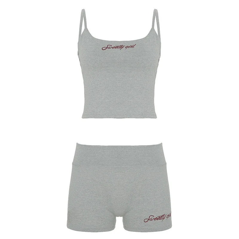 Women's Pajama Set Fashionable Street American Casual Tracksuit Slim Fit Letter Print Suspender Shorts Fitness 2-pic Summer Set