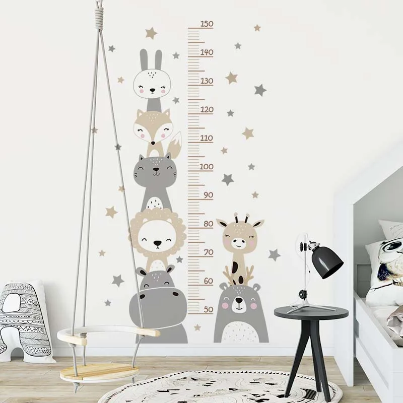 Kids Puzzle Game Smiley Animal Pile Arhat Vinyl Wall Decals for Home Nursery Room Decoration Girl Growth Record Height Stickers
