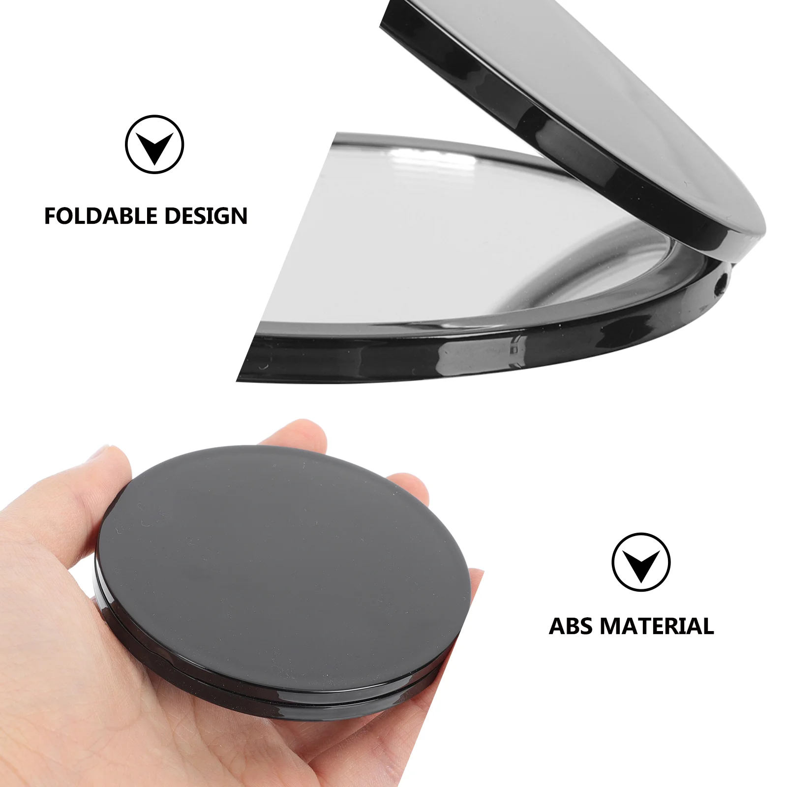 Portable Double Sided Makeup Mirror Compact Foldable Pocket Black Women Elegant Travel Lightweight Round Vanity Handbag Chic
