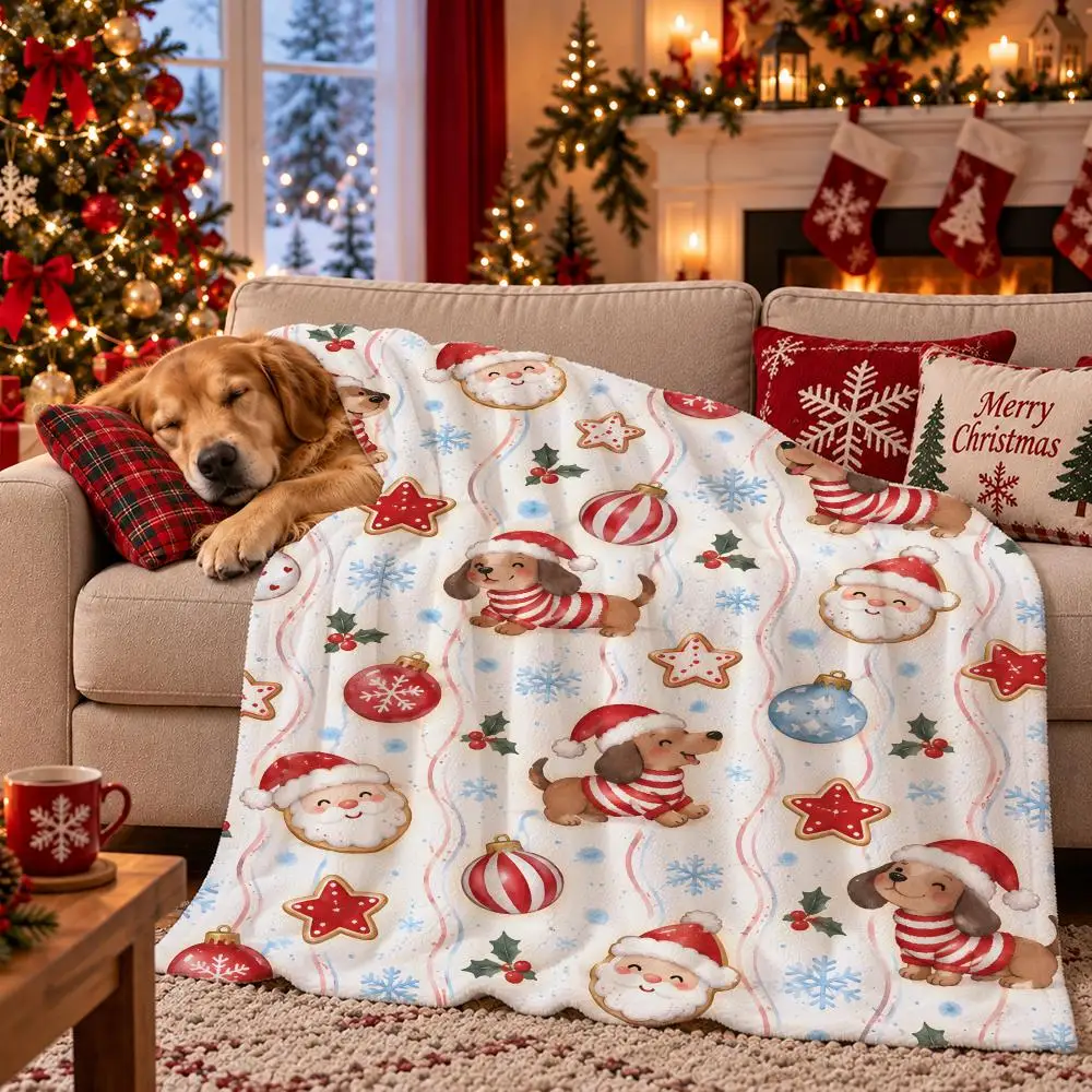 Christmas All-over Print Throw Flannel Pet Blanket Cover Warm Soft Multifunctional Throw Universal  Bedsqread Holiday Gifts