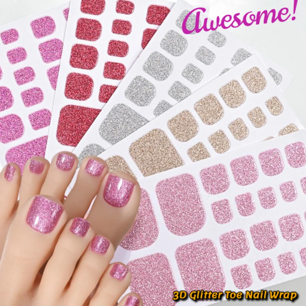 1PC NUOVO Gradiente Glitter Full Toe Nail Wraps 3D Lucido Omber Rosa/Viola/blu Punta Smalto Adesivi Cottura Gratuite Punta Strisce