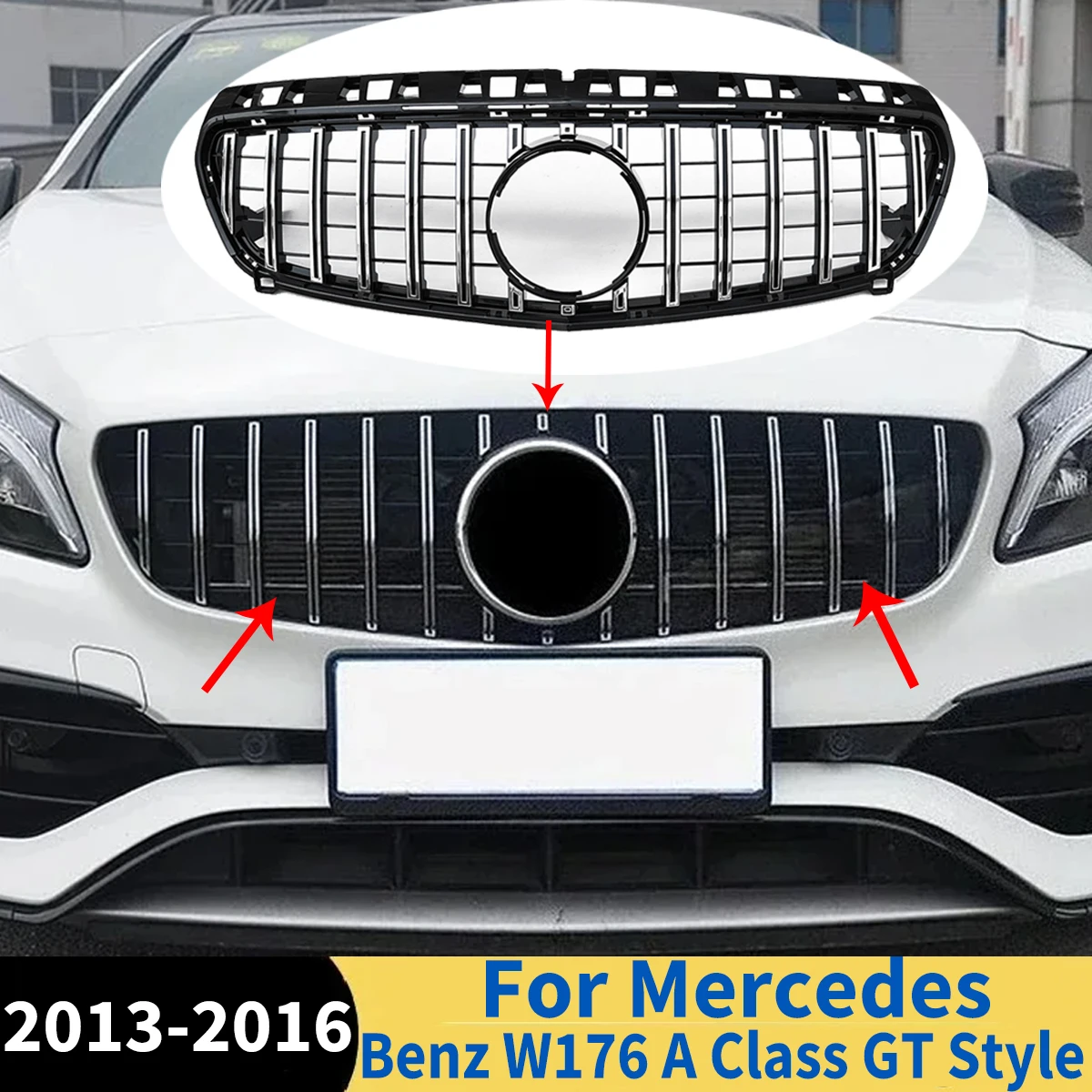 

Car Front Bumper Kidney Grille Air Intake Mesh Grills For Mercedes Benz W176 A Class 2013-2016 GT Style Auto Accessories Tuning