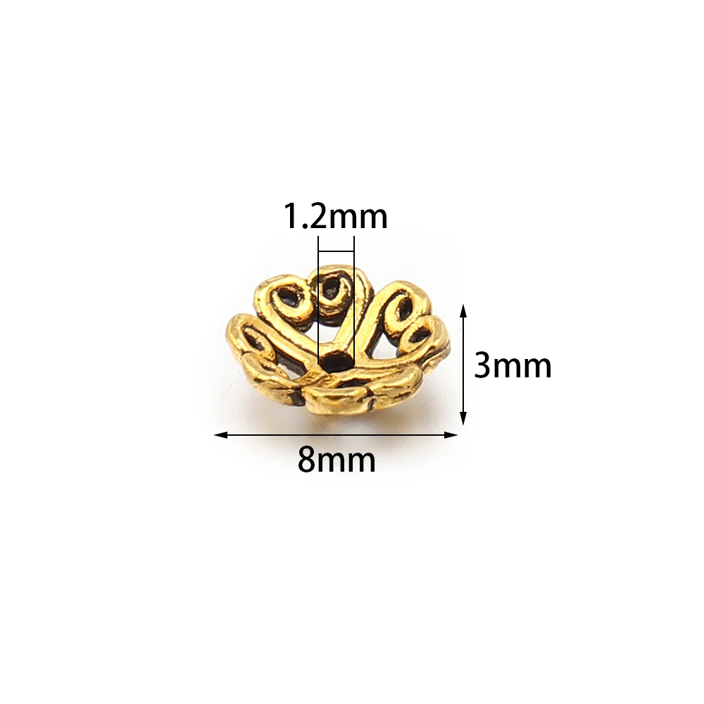 100pcs 8mm Alloy Hollow Out Flower Bead Caps Metal Spacer Beads Flower Tray For Jewelry Making DIY Necklace Bracelet Accessories