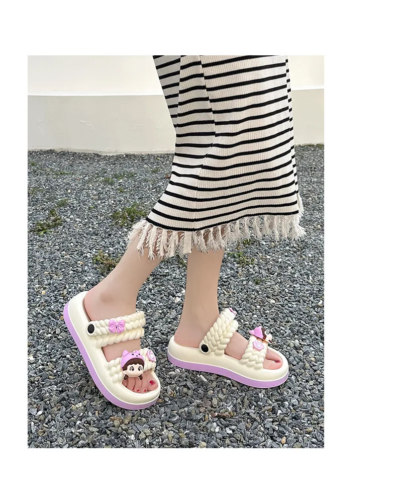 Cartoon Slippers Thickened Women Summer Outdoor Sandals with Two-way Wear Non-slip Indoor and Outdoor Beach Children Sandals