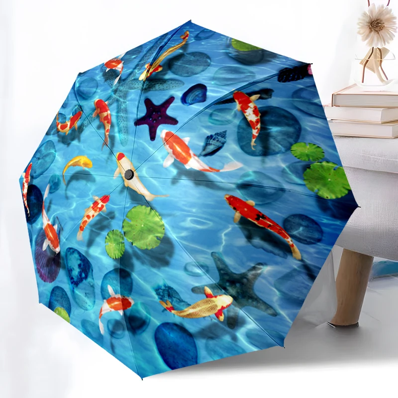 

Зонт Yinyang Lucky Koi Fish с автоматическим открытием/закрытием, железной каркас и конструкцией из 8 ребер, зонт для женщин и мужчин, рождественские подарки