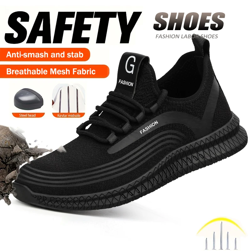 New Breathable Mesh Safety Shoes Men Lightweight Work Sneakers Work Safety Boots Men Shoes Indestructible Steel Toe Work Boots