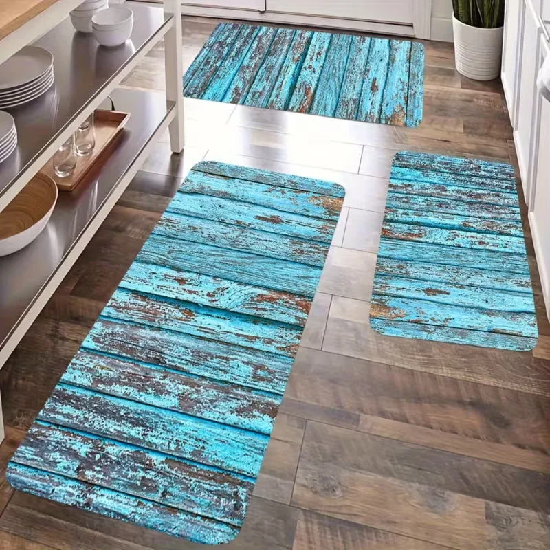 Rustikaler Holzplanken-Küchenteppich mit Distressed-Holzmaserung, weicher, rutschfester Teppich, Farmhouse- und Küsten-Stil Bodenmatte für die Küche