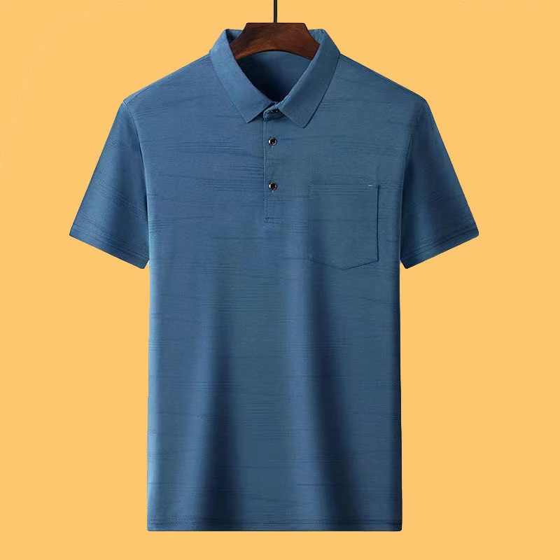 Polo con estampado de moda para hombre, camiseta informal de manga corta, holgada, de seda de hielo, con botón y bolsillo, cómoda y transpirable