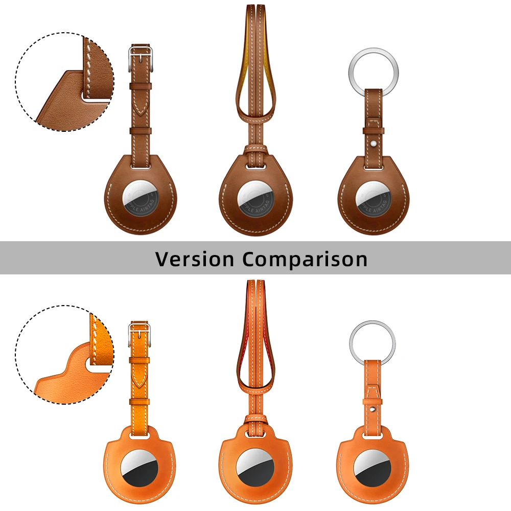 Leather AirTag Case Protector Cover Shockproof Anti-Scratch Anti-Fall Sleeve Keychain Key Ring For Apple Air tag Tracker Device