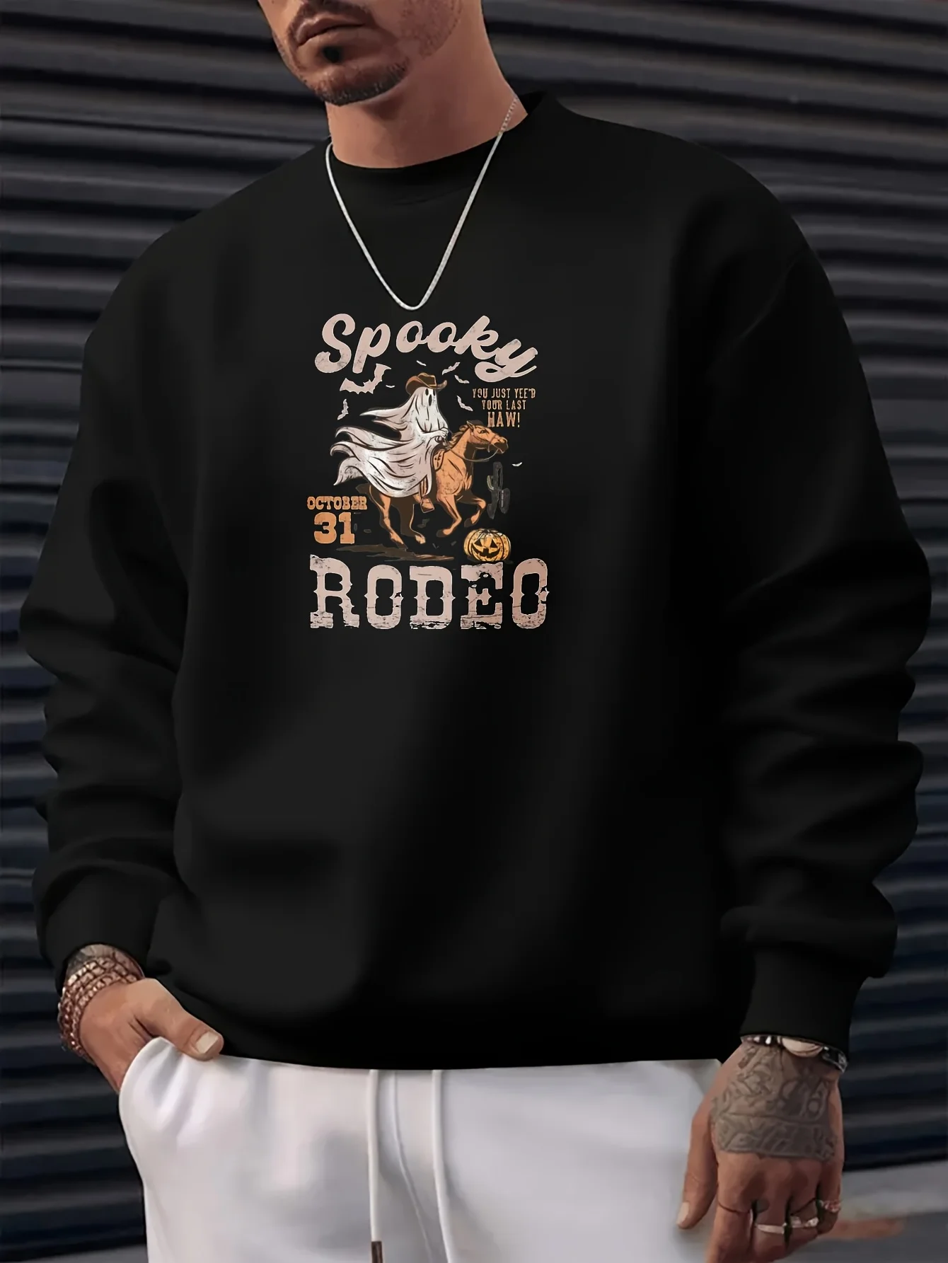 

Мужская и женская пуловерная толстовка с графическим принтом Spooky Season — свободные уличные толстовки с капюшоном