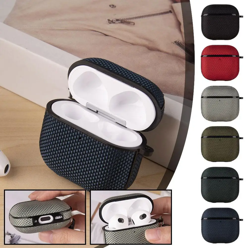 New For Apple AirPods 4 Leather Nylon Earphone Case All Inclusive Anti Drop TPU Headphone Protective Cover With Metal Buckl X3Q5