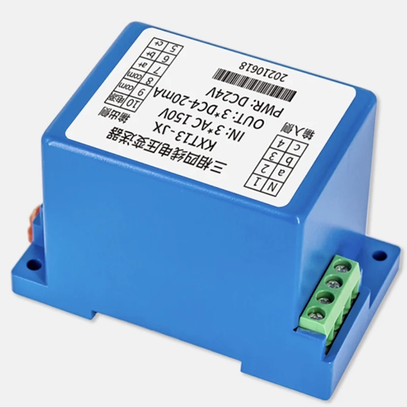 Conexión trifásica de carril DIN 0-5VAC 0-50VAC 0-100VAC a 4-20mA 0-10V Transmisor de señal Transductor de voltaje CA