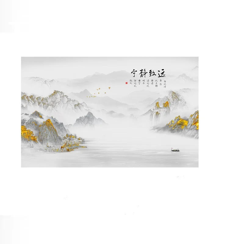 Mountains and waters bring tranquility and inspire long-term, Print Art Canvas Poster