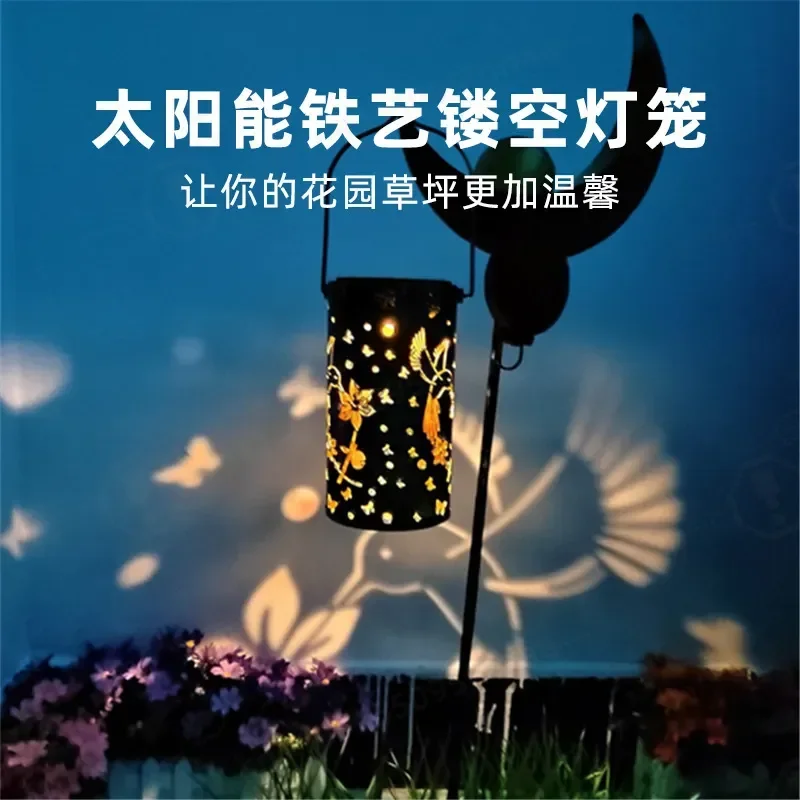 Solar Lighting Wrought Iron Hummingbird Butterfly Hollow Light Outdoor Villa Garden Garden Landscape Lighting