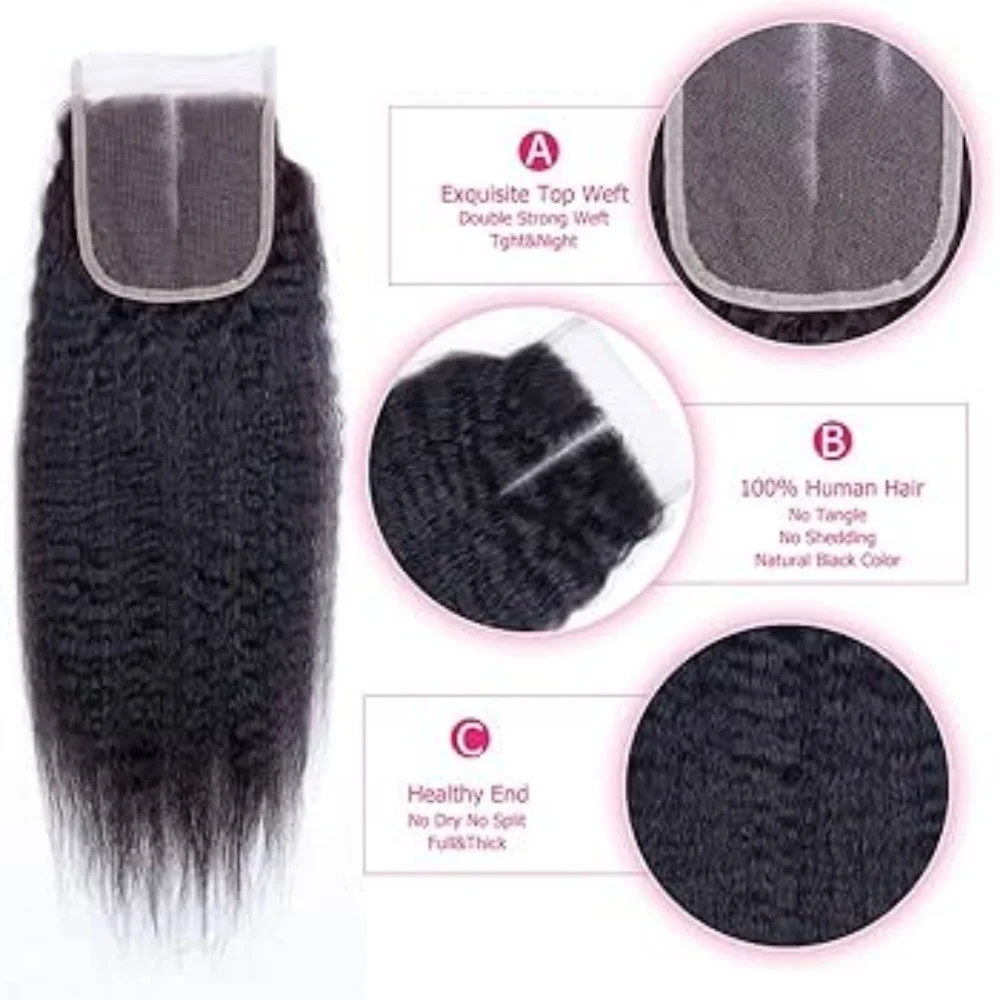 Кудрявые прямые пучки с застежкой, человеческие волосы, 3 пучка с кружевной застежкой 4x4, необработанные наращивание человеческих волос