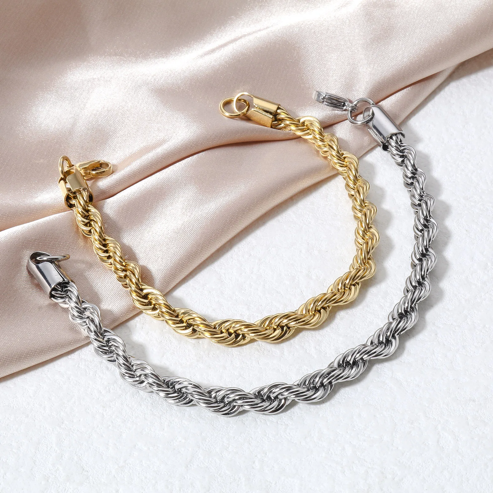 Fashion 304 Stainless Steel Twisted Rope Chain Bracelets For Women Men Minimalist Punk Bracelet Jewelry Gold/Silver Color 20cm