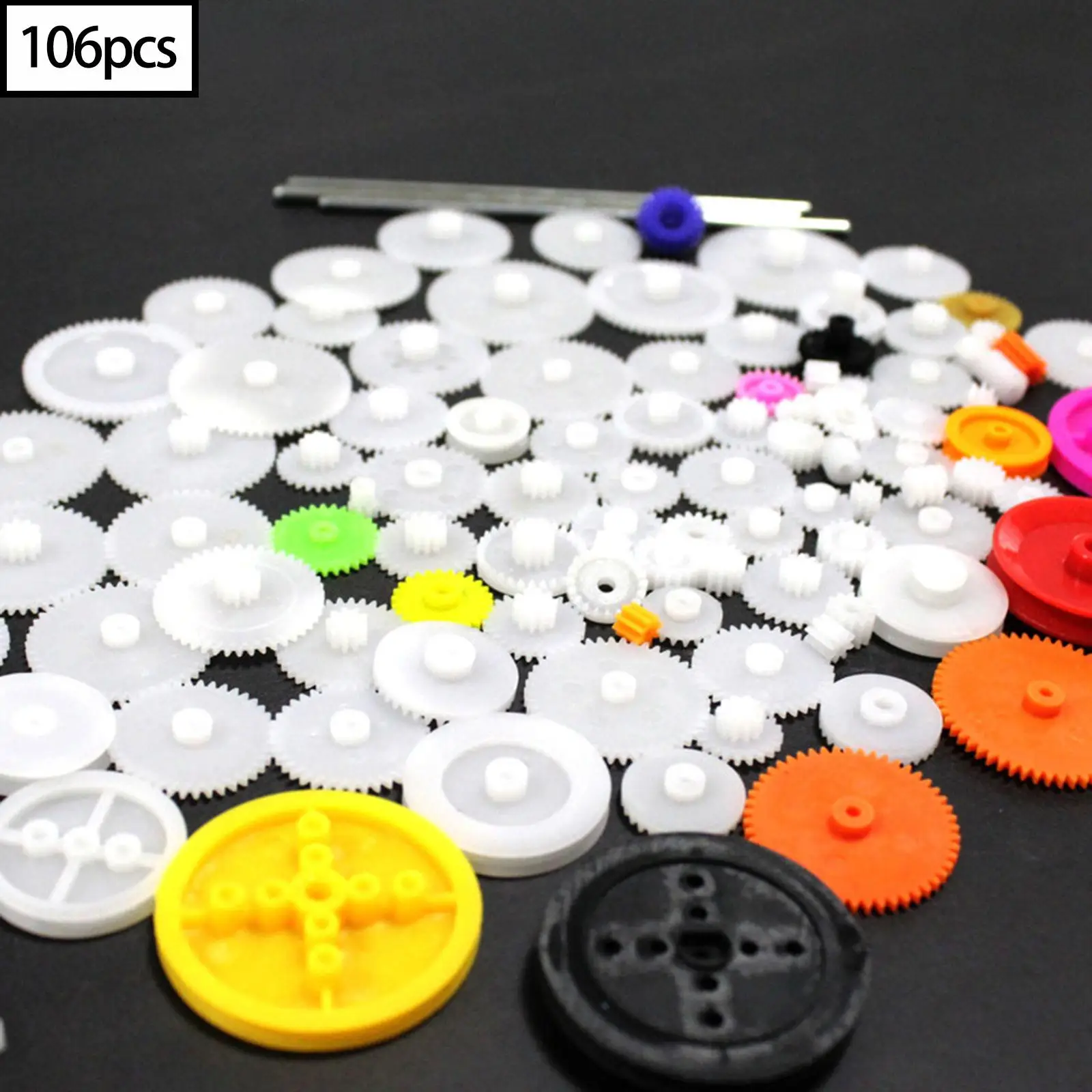 106Pcs Gear Kit Assortment Single Gears Rubber Band DIY Shaft Gear Accessories Toothed Wheels for Motor RC Car Education Toys