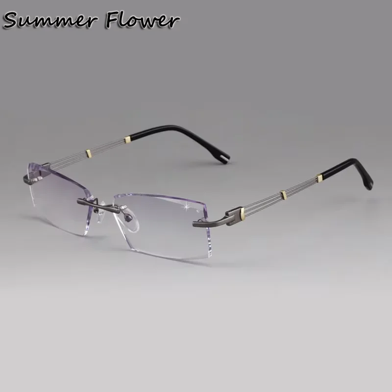 

Man Rimless Glasses Diamond Trimming Optical Eyewear Fashion Gafas Male Prescription Glasses Frame for Recipe Colored Lens