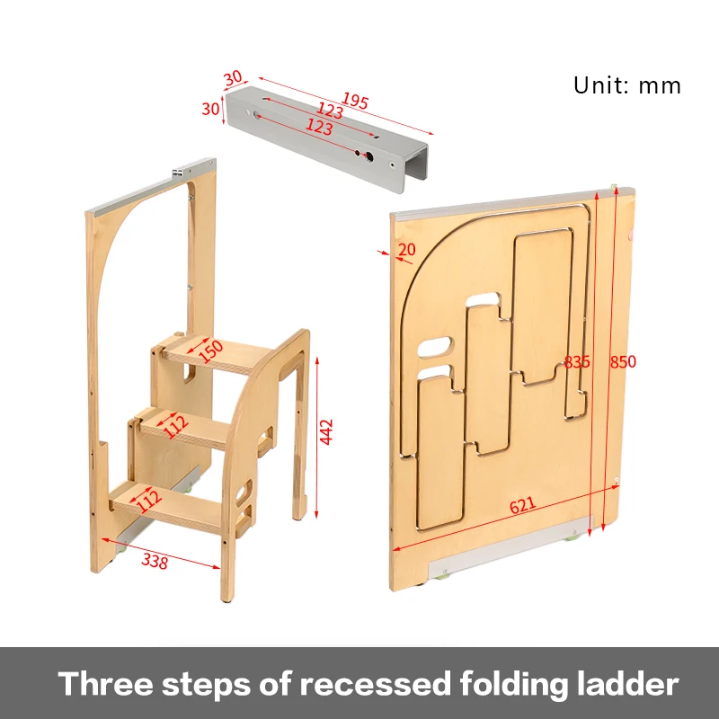Ultradunne opvouwbare opstapje voor keukenkastopbergruimte, lichtgewicht, antislip huishoudladder, universeel links-rechts ontwerp
