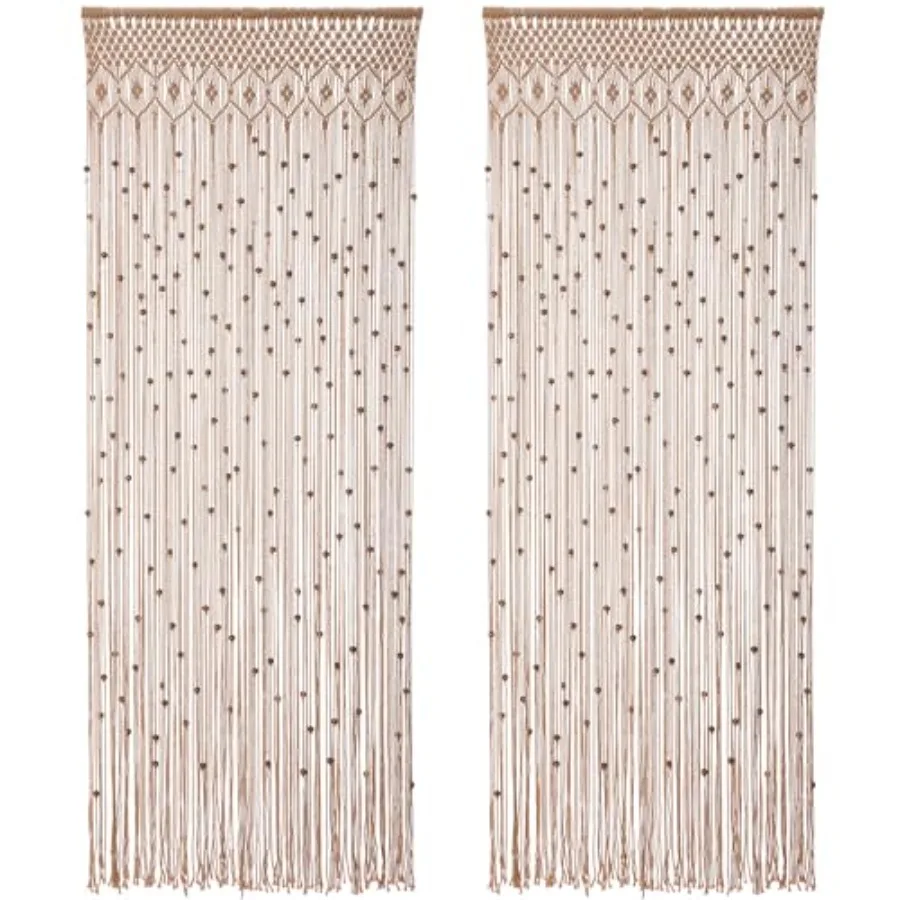 Boho Macrame Beaded Curtain Handmade Door Closet Curtain with Wooden Beads for Window Doorway Open Closet Bedroom Living Room P