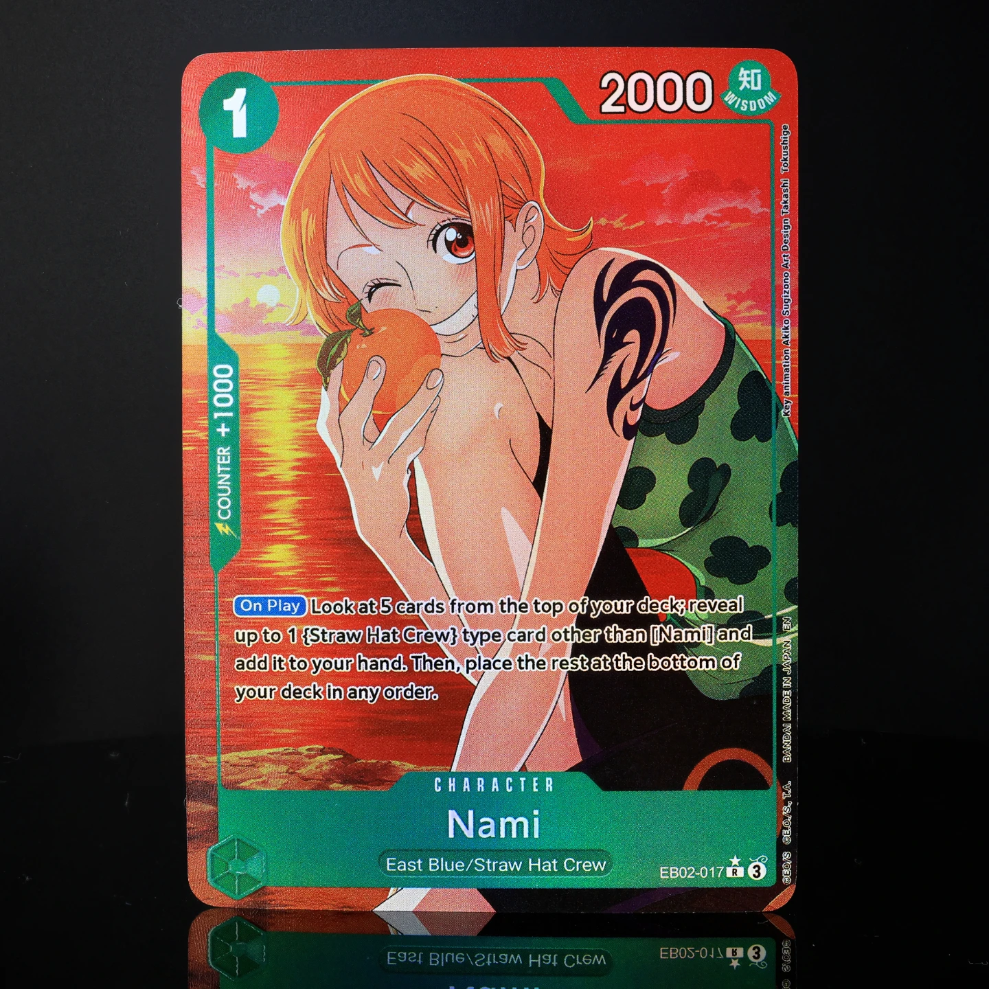 EB02-17 Nami Seltene One Piece TCG OPCG Englische Spielkarte 1 Cost Green Nami Texturierte Folienkarte Anime Sammelkarten
