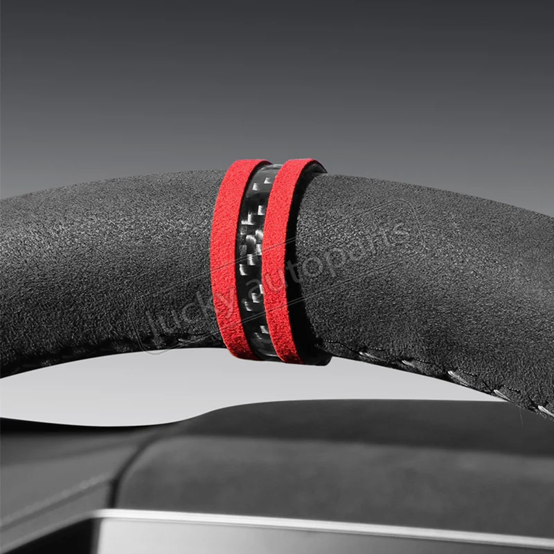 مصنوعة من الكانتارا العالمي لتقوم بها بنفسك عجلة توجيه سيارة العلوي ماركر مركز خط ملصق مائي الكسوة ل BYD ليوبارد 5 8 2024 2025 اكسسوارات