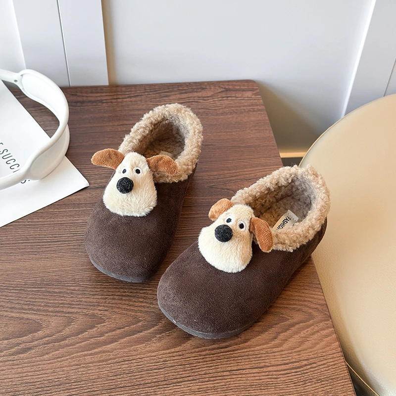 

Children Home Soft Sole Cotton Slippers Cartoon Cute Dog Fluffy Slippers Girls 2025 Winter Slides Plush Indoor Flats Flip Flops