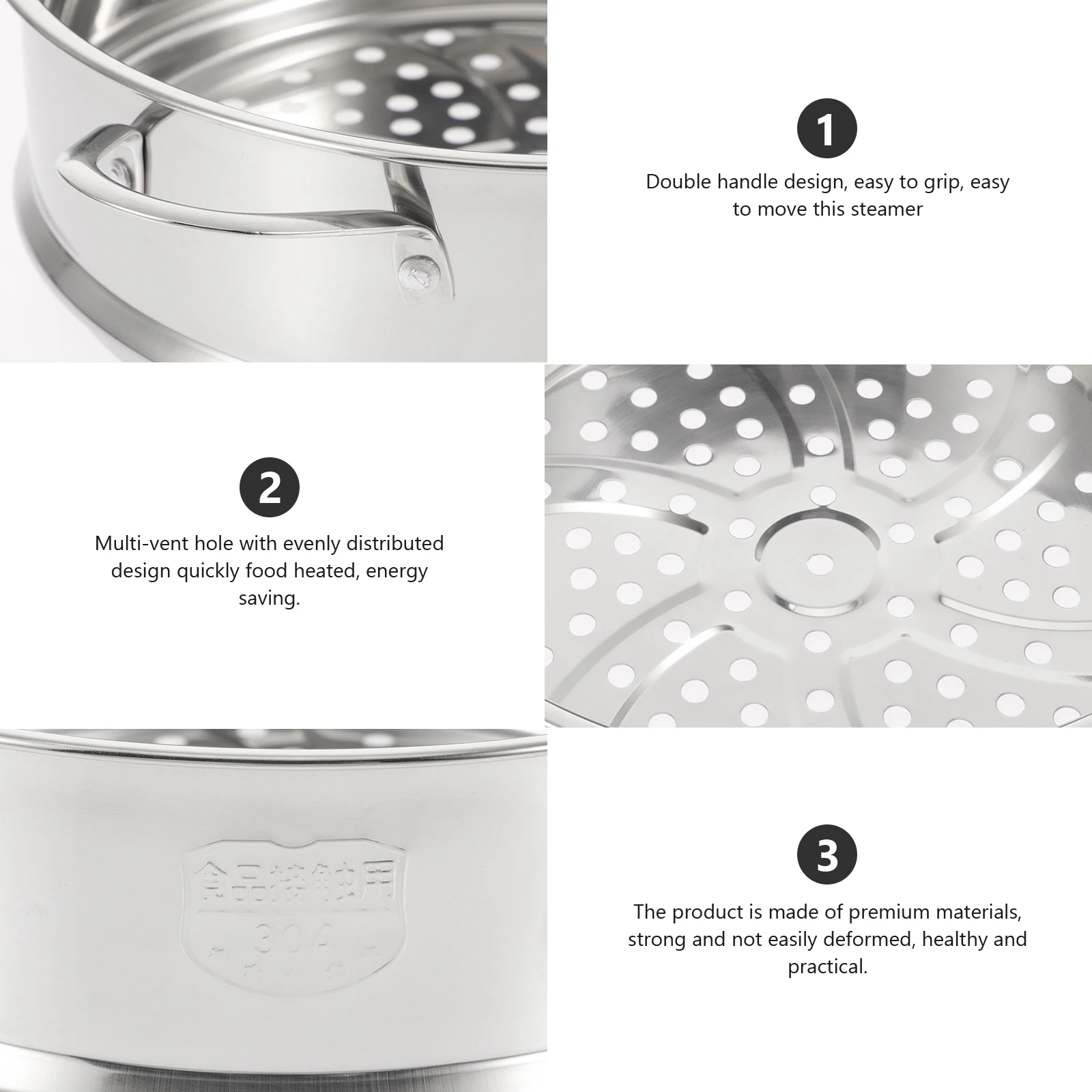 

20Cm Handle Bun Steamer Stainless Steel Steamer Basket Small Space-Saving Design for Home Restaurant Cooking Steam Basket Silver