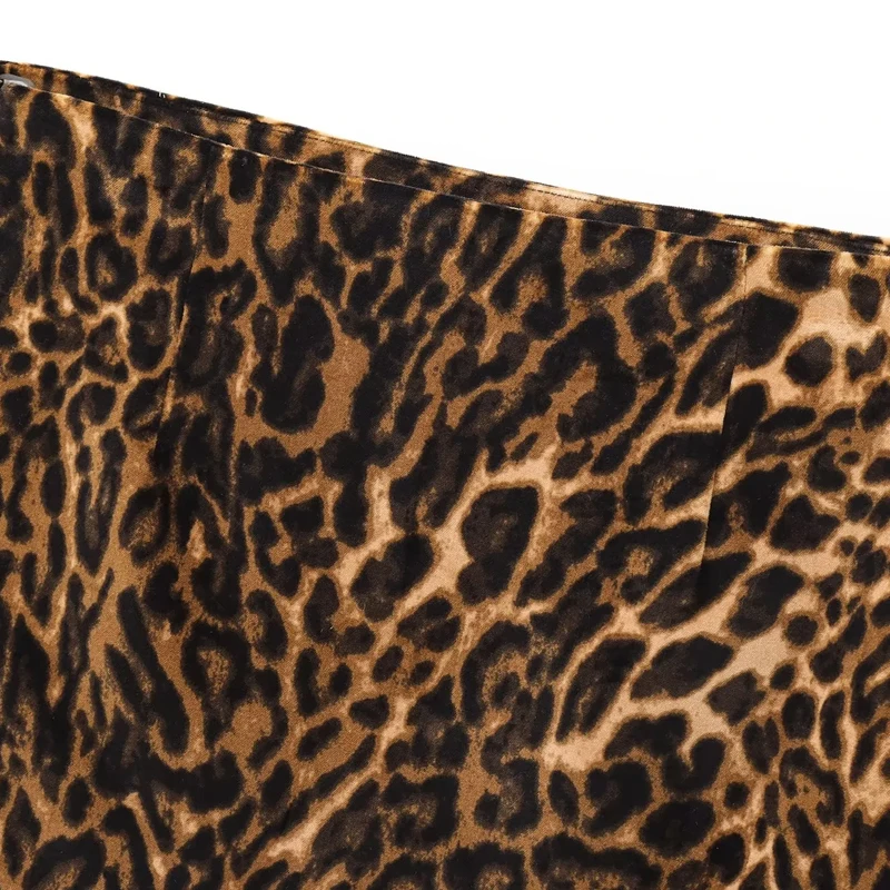 TRAF Spódnice Damskie Vintage Leopard Mini Spódniczka Kobiety Jesień Aksamitne Krótkie Spódniczki Dla Kobiet Retro A-Line Animal Print Spódnica