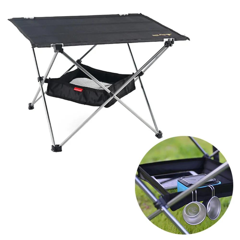 1pc Folding Table Aluminum Frame Oxford Desk Anti-slip Feet Sundries Bag Camping Fishing Hiking Picnic 57cm Outdoor Party