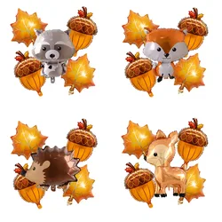 5pcs Autumn Maple Leaf Pine Cones Foil Balloons Squirrel Fox Animals Balloon Thanksgiving Brithday Party Decorations Kid Toys