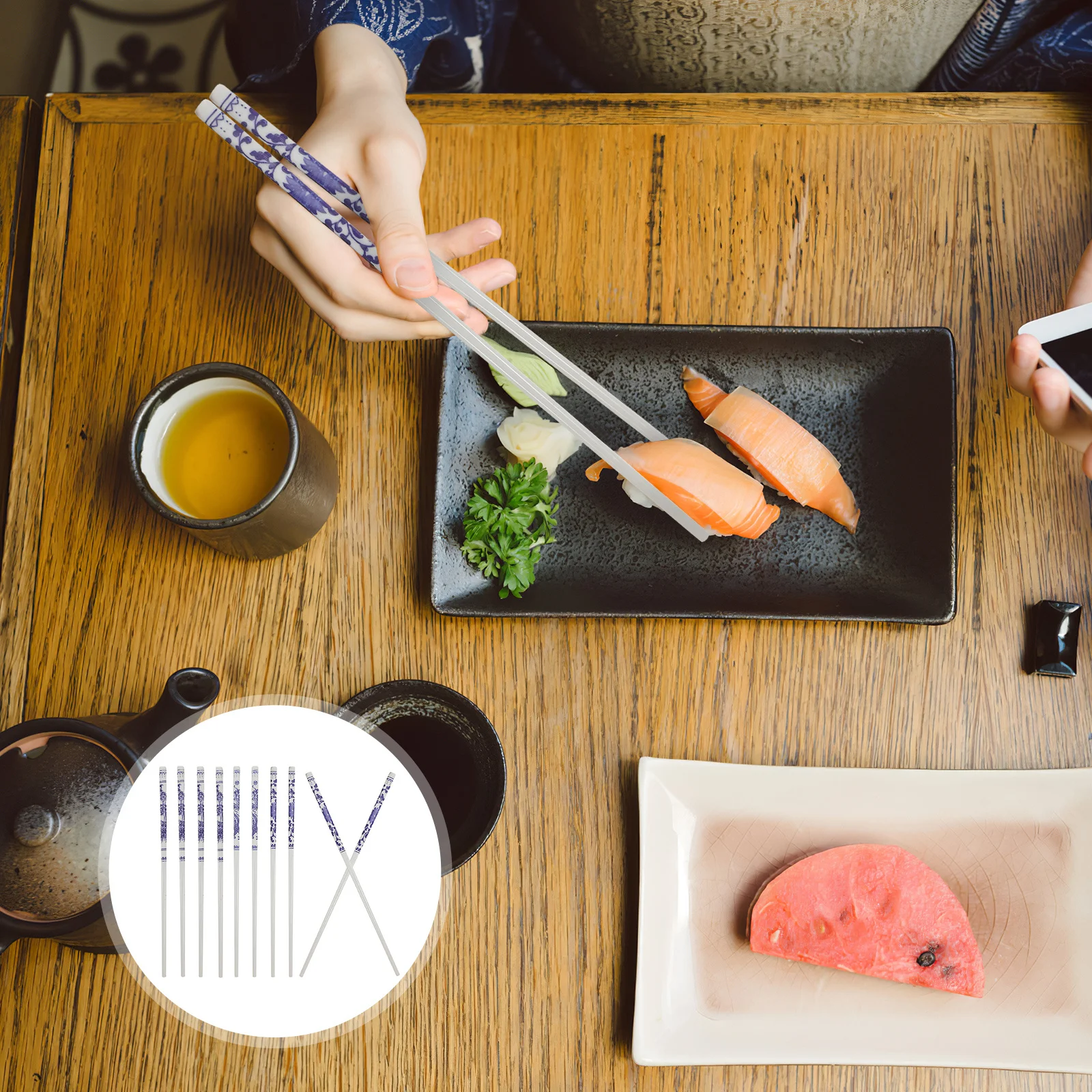 

5Pairs Blue White Porcelain Ceramic Chopsticks Reusable Long Tableware for Home Restaurant Sushi Noodle Dinner