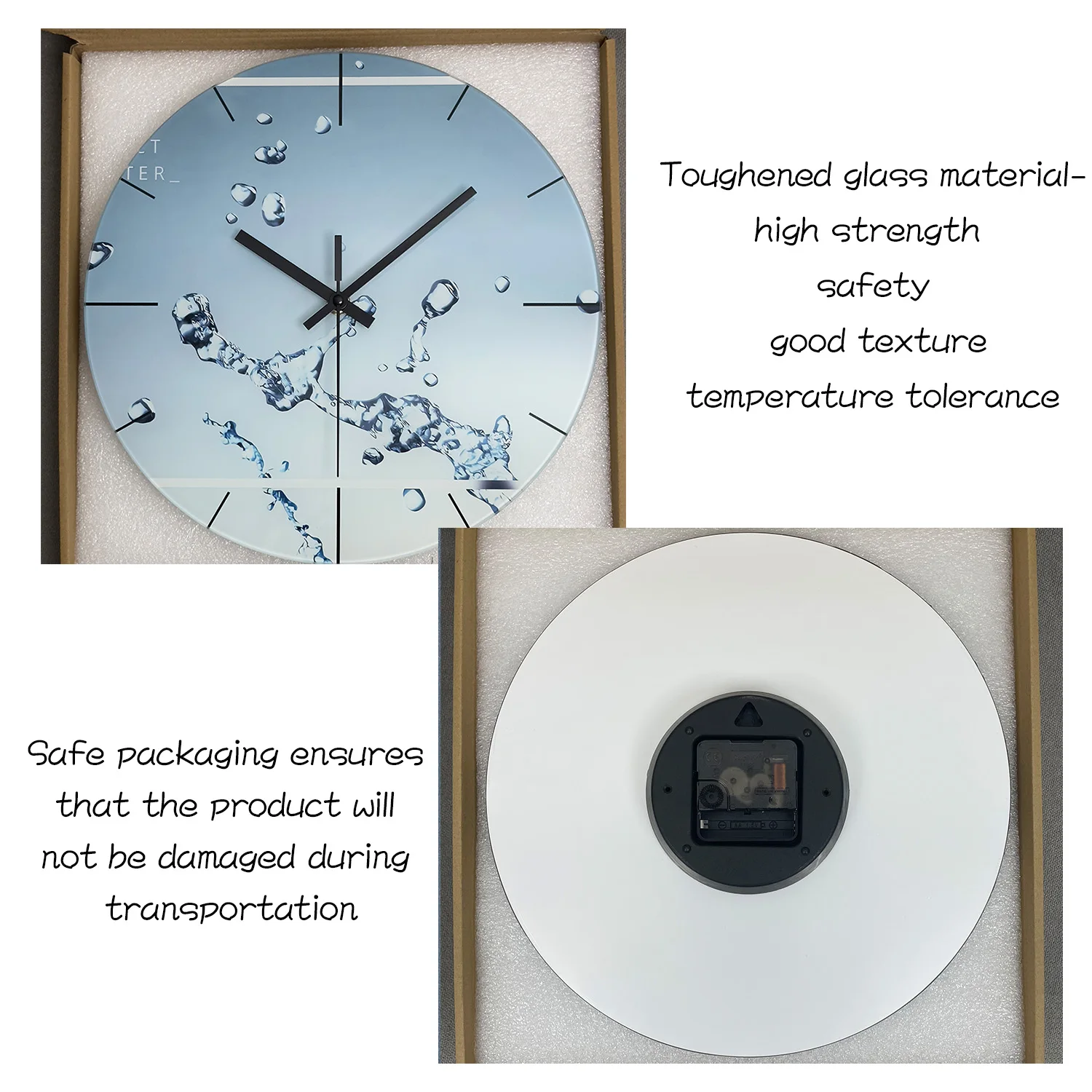 Modern Water Drop Pattern Tempered Glass Wall Clock Living Room Bedroom Kitchen Home Decoration Wall Clock Silent Quartz Clock Holiday Gift 12