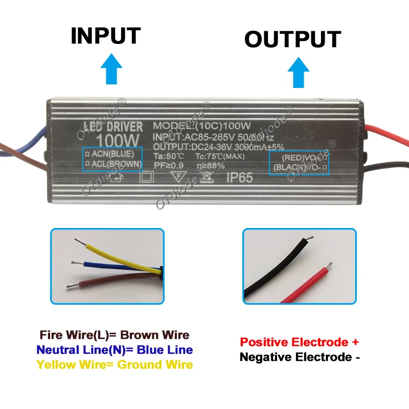 LED Driver 10W 20W 30W50W 70W 80W100W Adapter Transformer AC85V-265V to DC24-36V IP65 Power Supply 300mA 600mA900mA 1500/2100mA