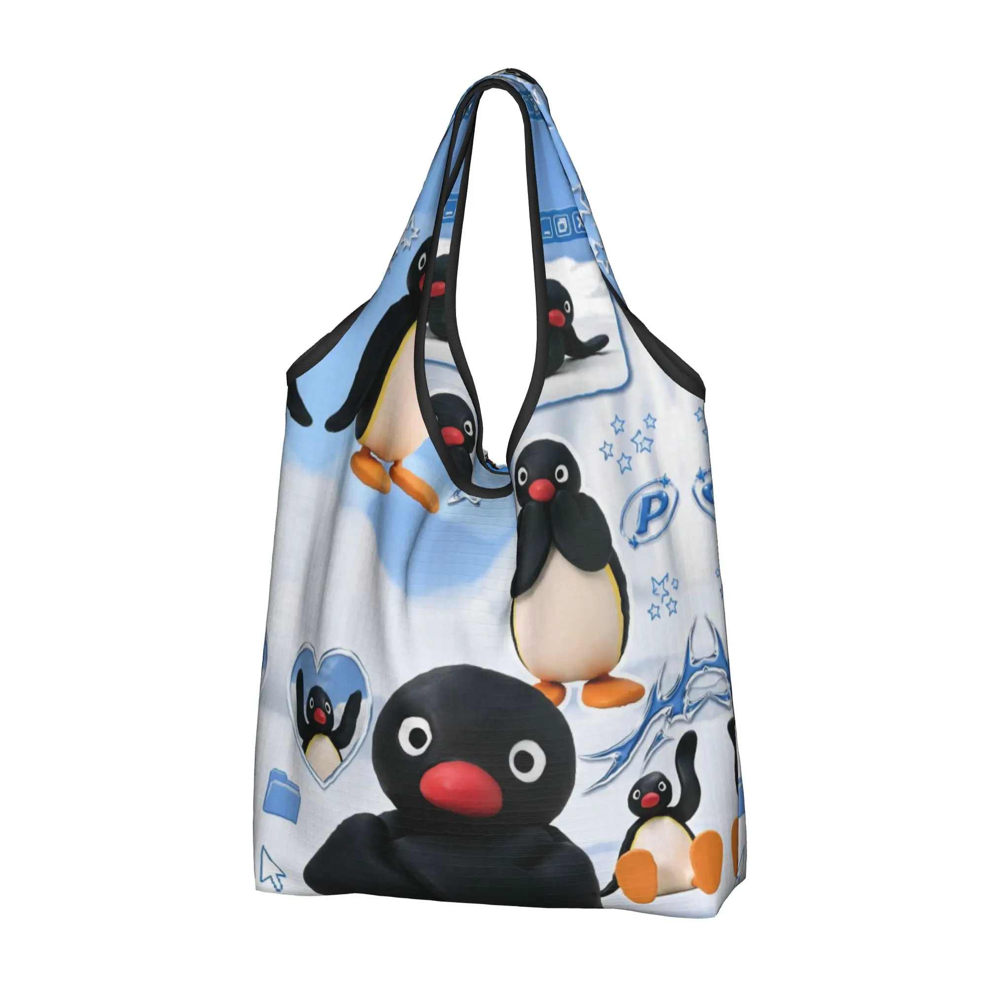 Penguin Cartoon Manga Groceries Tote Shopping Bag Women Kawaii Classic Shopper Shoulder Bag Large Capacity Handbags