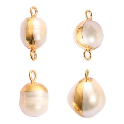 1Pc Natural Pearl Pendant Round Double Hole Connector Pendants For Jewelry Making DIY Earring Bracelet Necklaces Accessories
