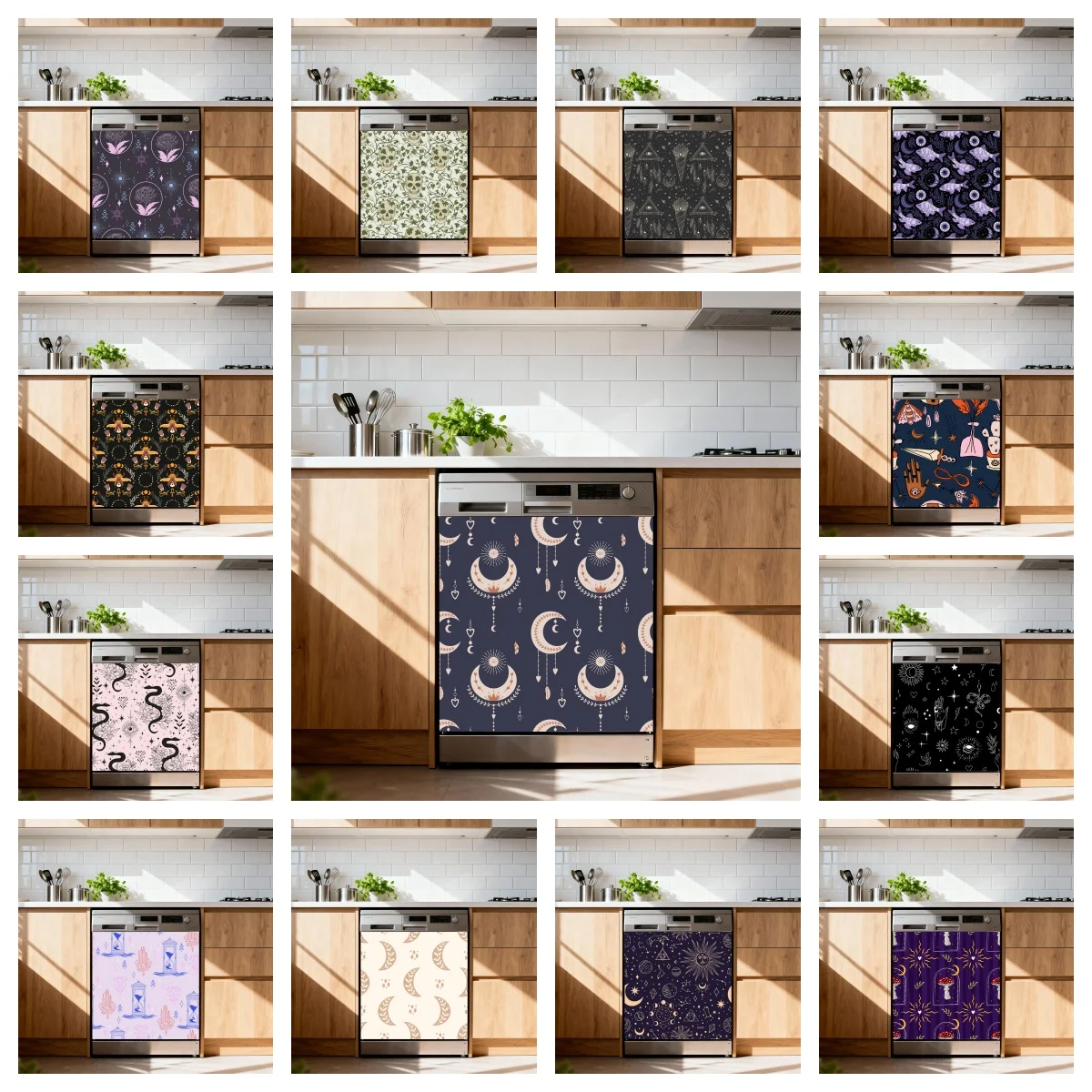 Witchy Bohemian Dishwasher Door Sticker Art Mural Decals  Self-adhesive Kitchen Washing Machine Wardrobe Decoration