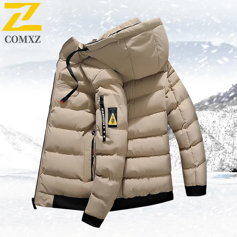

COMXZ Men Cotton Jacket Casual Hooded Outdoor Travel Warm Parka Casual Hiking Travel Comfortable Lightweight Winter Cotton Coat