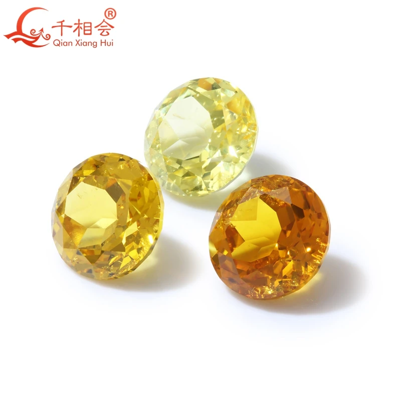 Round shape Lab Grown Lemon yellow golden color Sapphire Natural Cut Loose Gem Stone with Minor Cracks Inclusions Corundum 4