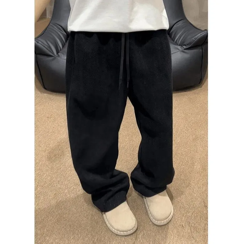 

Мужские осенне-зимние бархатные утолщенные повседневные брюки с текстурой зерна, свободные прямые широкие спортивные штаны
